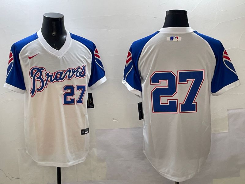 Men Atlanta Braves #27 No Name White Throwback Game 2025 Nike MLB Jersey style 1->los angeles dodgers->MLB Jersey